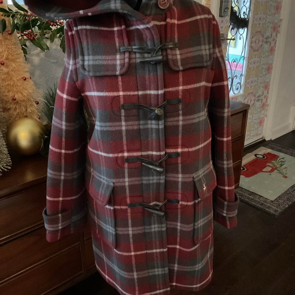 Womens Teenie Weenie burgundy wool hooded toggle duffle coat M or S